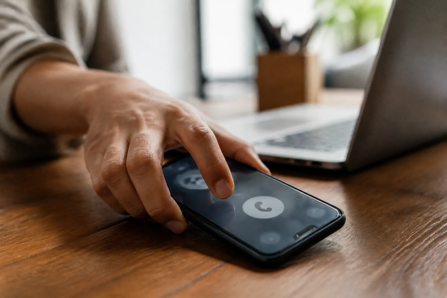 Consumidor interrompe uma ligação indesejada no telefone