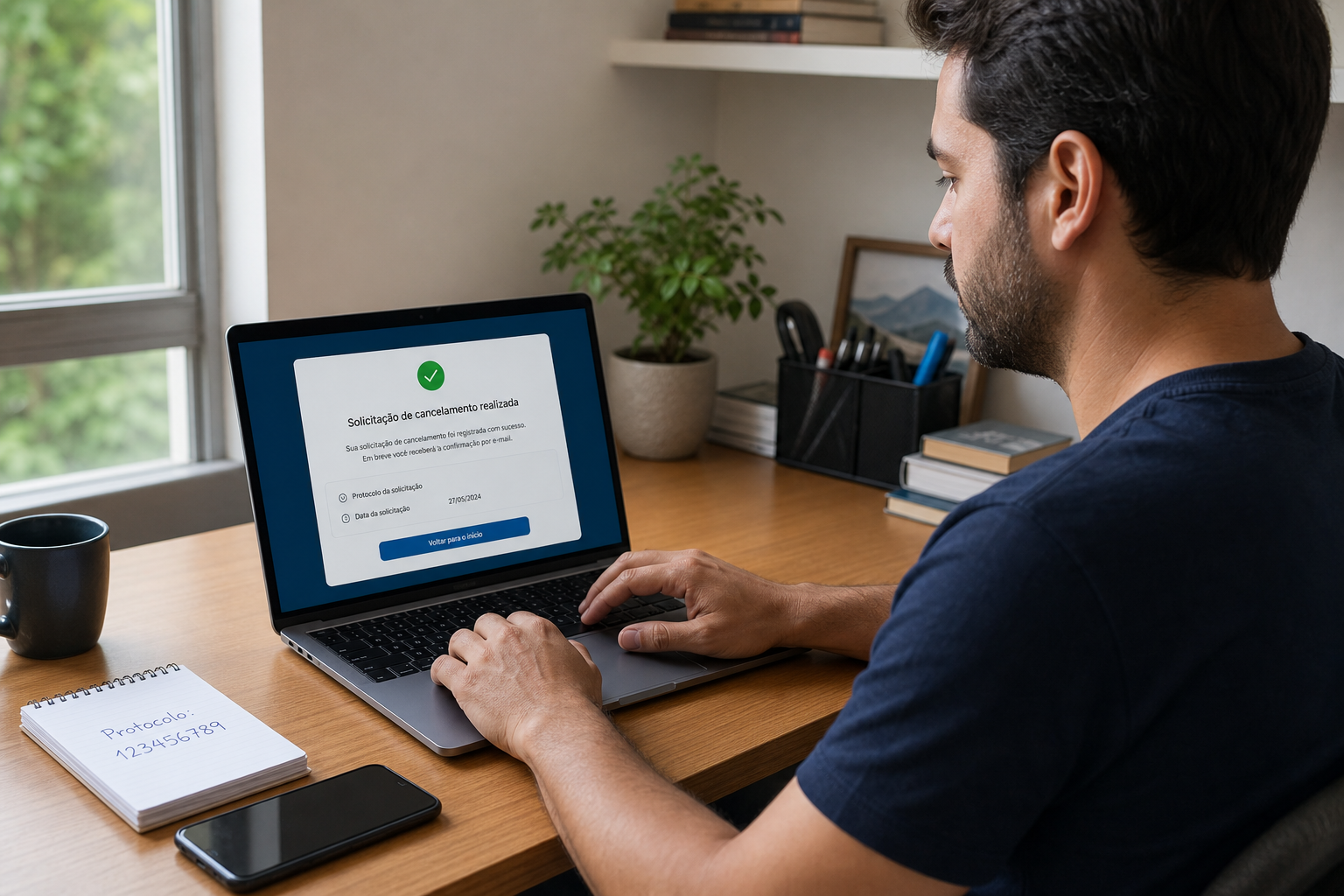 Consumidor registra protocolo ao cancelar um serviço de telecomunicações pela internet