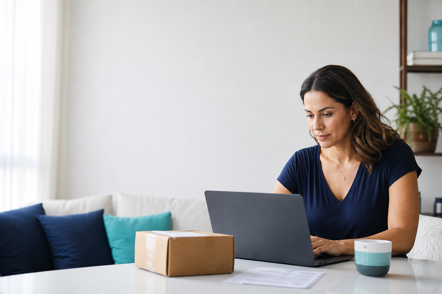 Consumidora confere informações antes de comprar em marketplace
